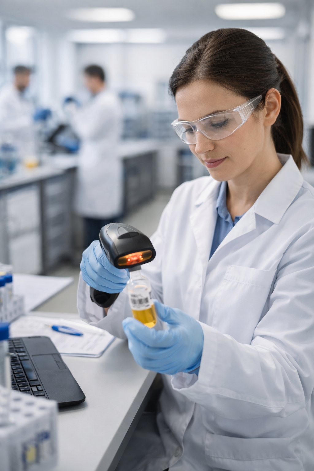 Lab technician scanning a sample